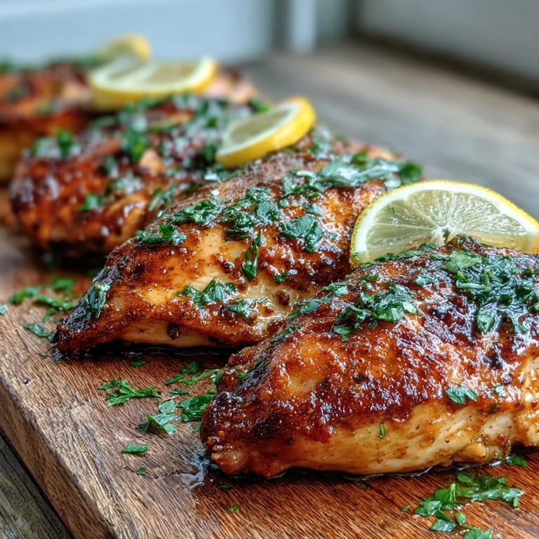 Sliced juicy Oven Baked Chicken Breast served with roasted vegetables and a drizzle of pan juices on a plate.