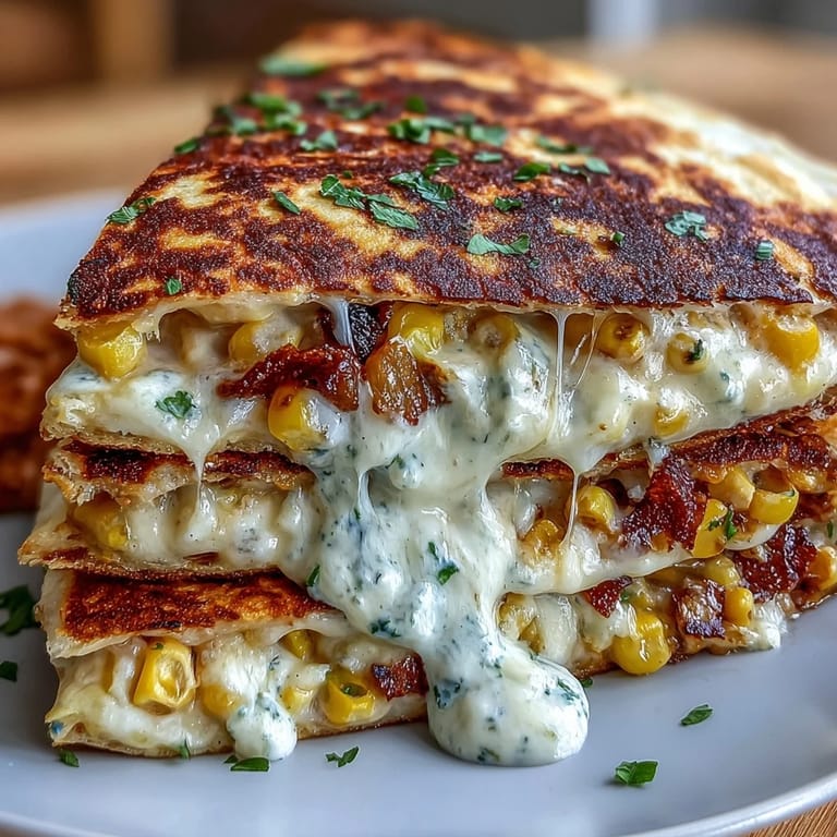 Festive quesadilla recipe featuring charred corn, Monterey Jack cheese, and spicy chipotle sauce, perfect for Cinco de Mayo celebrations.
