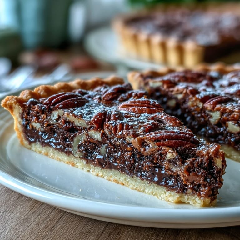 Indulgent Kentucky Derby tart featuring smooth chocolate, crunchy pecans, and flaky pastry—ideal for holiday gatherings or special occasions.