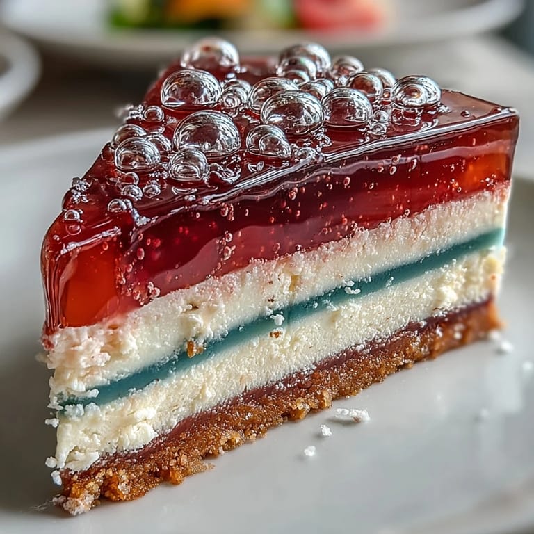 Silky, multi-colored rainbow jelly cake, chilled and ready to serve elegantly.