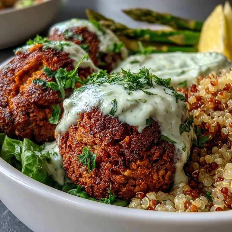 Colorful Spring Buddha Bowl featuring quinoa, mixed greens, and seasonal veggies, topped with golden falafel.  