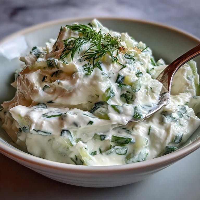Delicious Skyr Tzatziki Dip, boasting vibrant dill and cucumber, perfect for dipping pita.