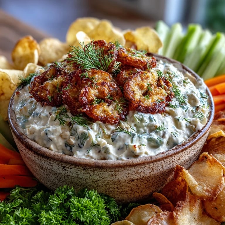 Golden fried pickle dip with ranch and cheddar, served at a gathering.