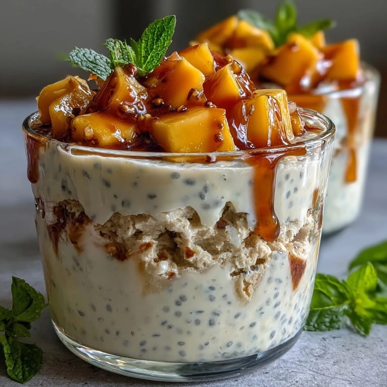 Delectable Skyr Protein Chia Pudding topped with sweet mango for a delightful snack.