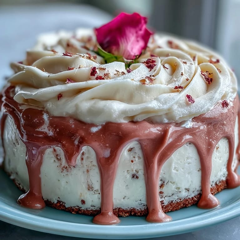 Delicate Bridal Shower Rosé Velvet Cake, showcasing a stunning edible gold cascade.