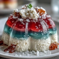 Vibrant rainbow jelly cake with smooth coconut cream, a refreshing summer dessert.