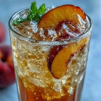Iced Peach Green Tea Lemonade with fresh peach slices, a vibrant fruity drink.