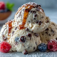 Creamy TikTok Cottage Cheese Ice Cream, a healthy frozen dessert swirled with berries.
